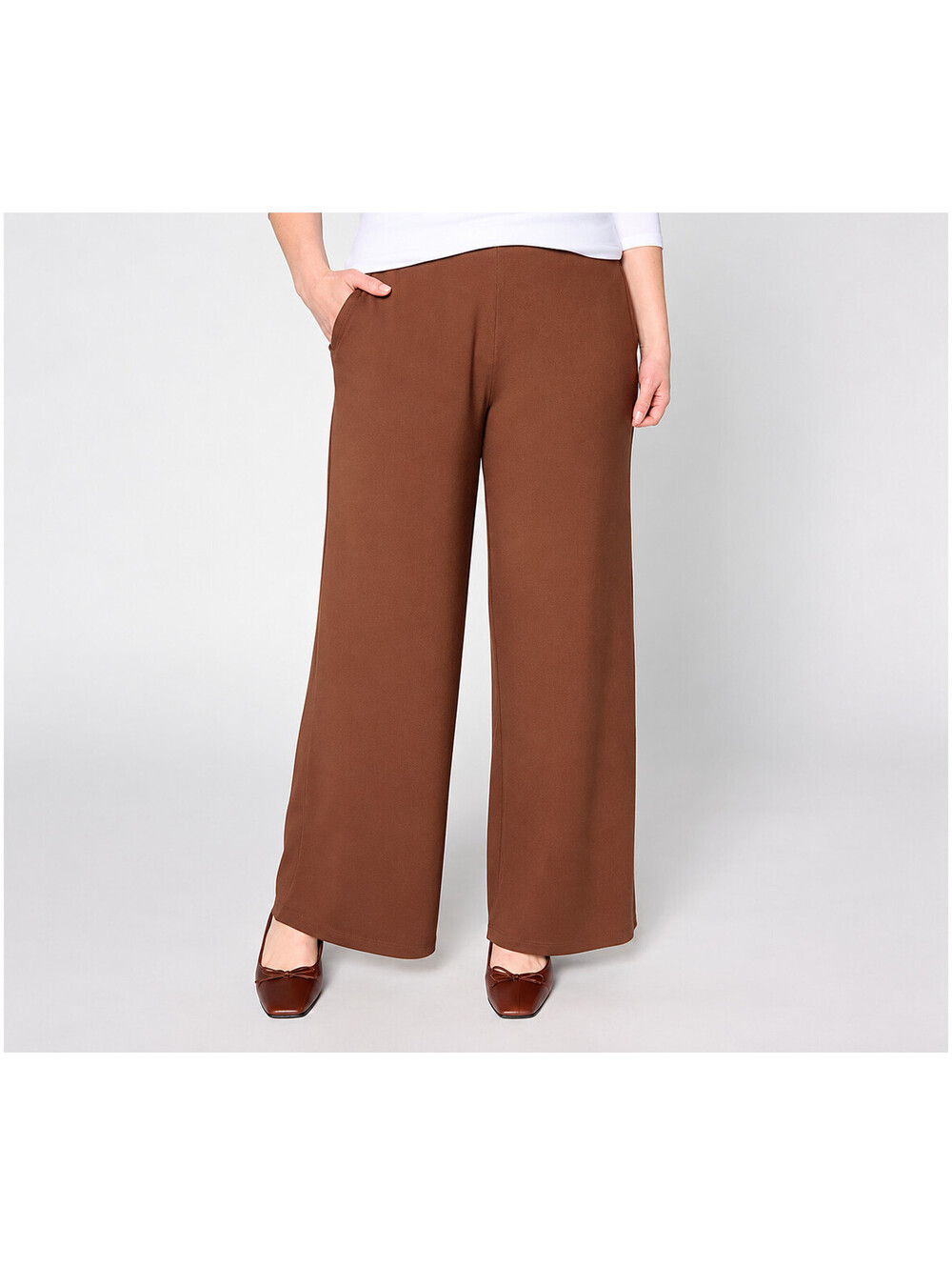 Joan Rivers Full Length Wide Leg Palazzo Pants Chocolate, Size Petite Medium